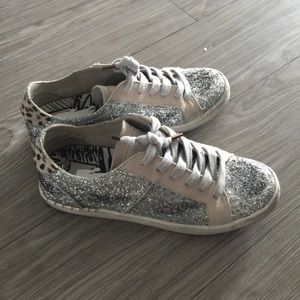 Golden goose style Glitter Sneakers with calf hair